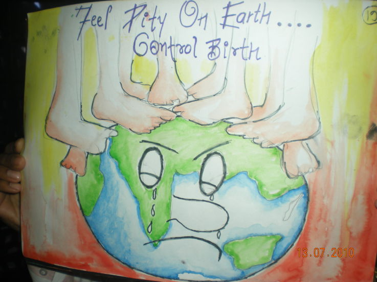 feel pity on earth control birth hand made poster World Population Day