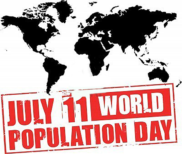 july 11 World Population Day world map in background