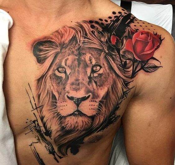 Mystic Eye Tattoo : Tattoos : Animal : Crowned Lion with Rose Black and Gray