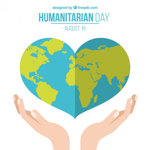 Humanitarian Day august 19 heart shaped earth globe