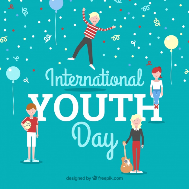 International Youth Day balloons and confetti vector illustration