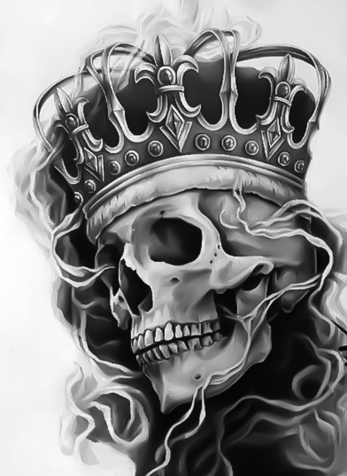 Download Monochrome skull and crown tattoo design