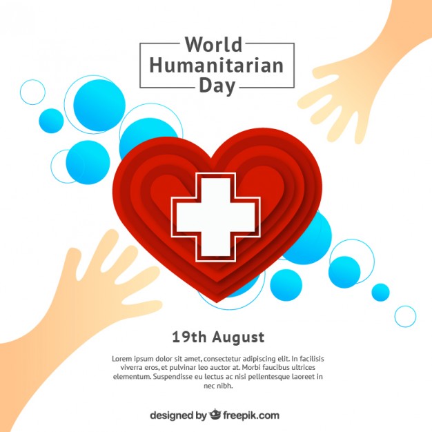 World Humanitarian Day 19th august hands and heart illustration