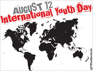 august International Youth Day world map in background