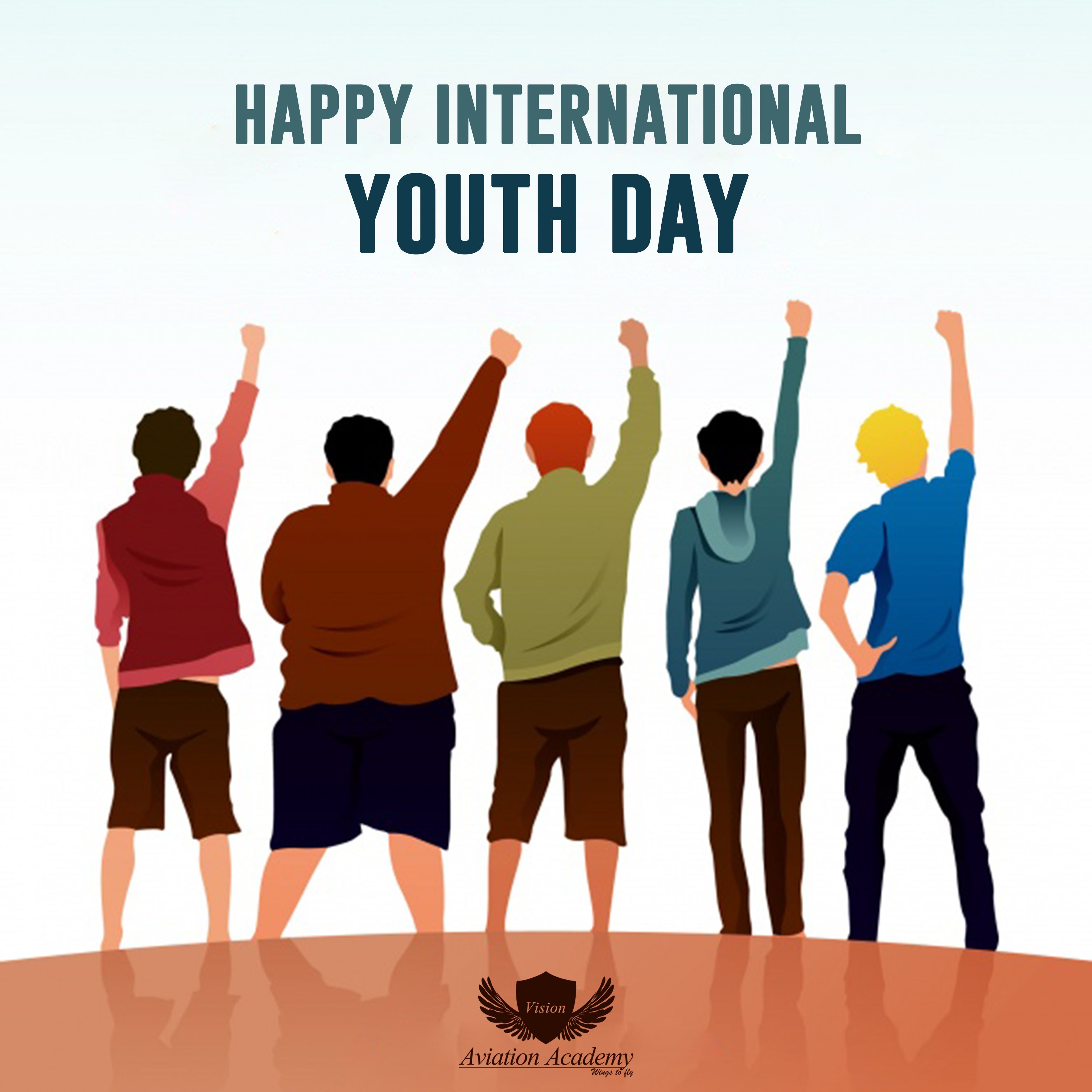 happy International Youth Day boys with hand up