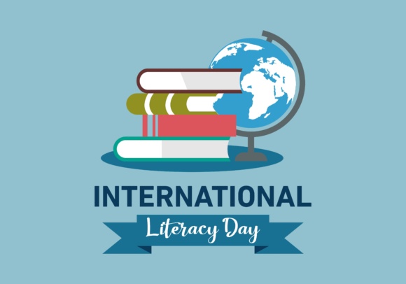 International Literacy Day books illustration