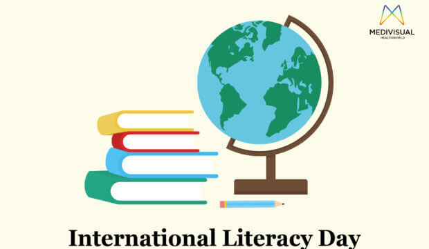 International Literacy Day earth globe and books illustration