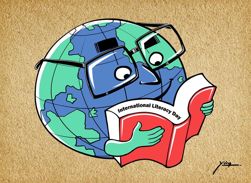 International Literacy Day earth globe reading book