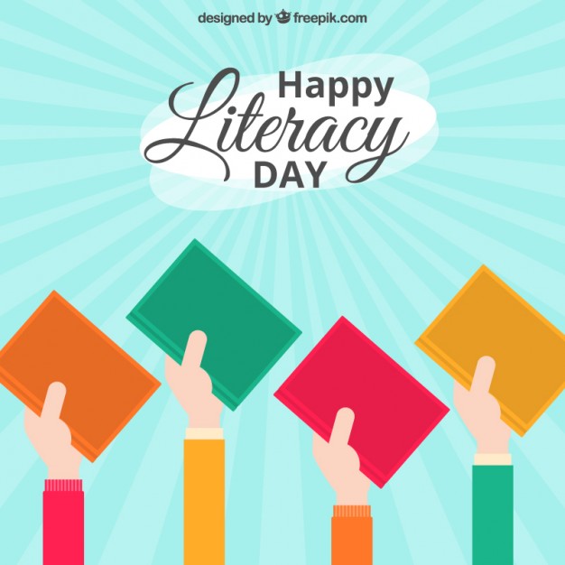 happy International Literacy Day books illustration