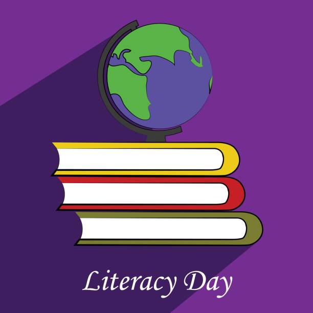 literacy day earth globe on books illustration