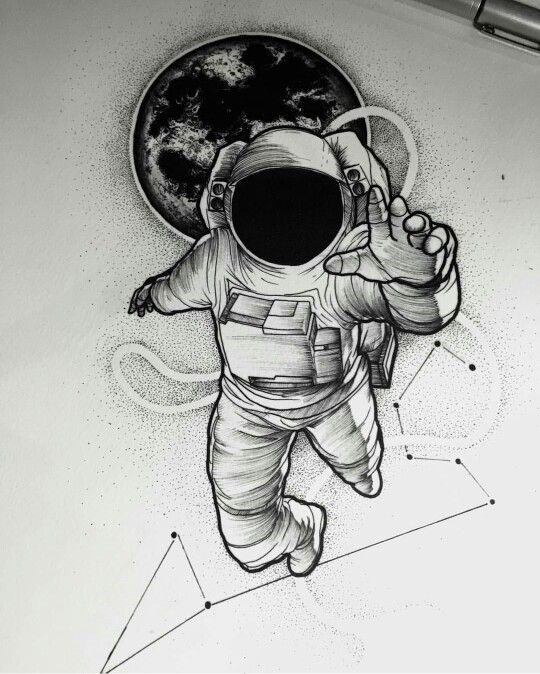 Black and grey astronaut with earth tattoo design