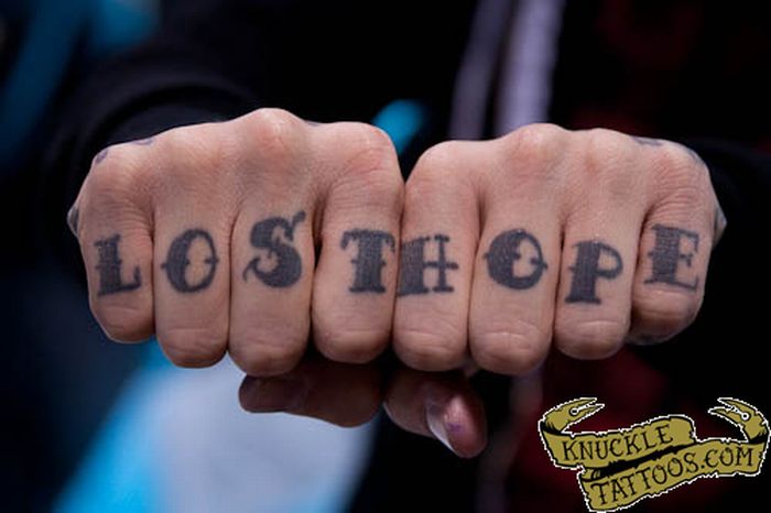 Black lost hope wording knuckle tattoo