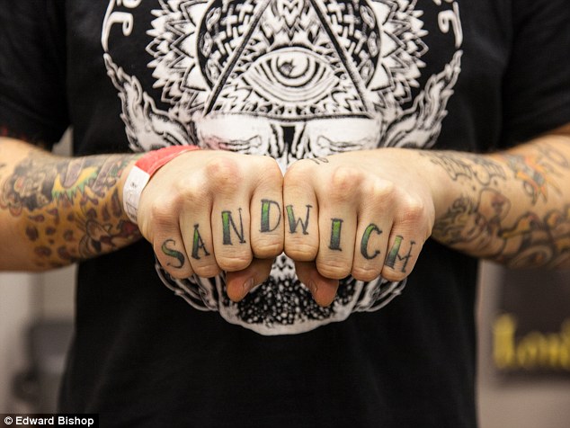 Green sandwich wording knuckle tattoo