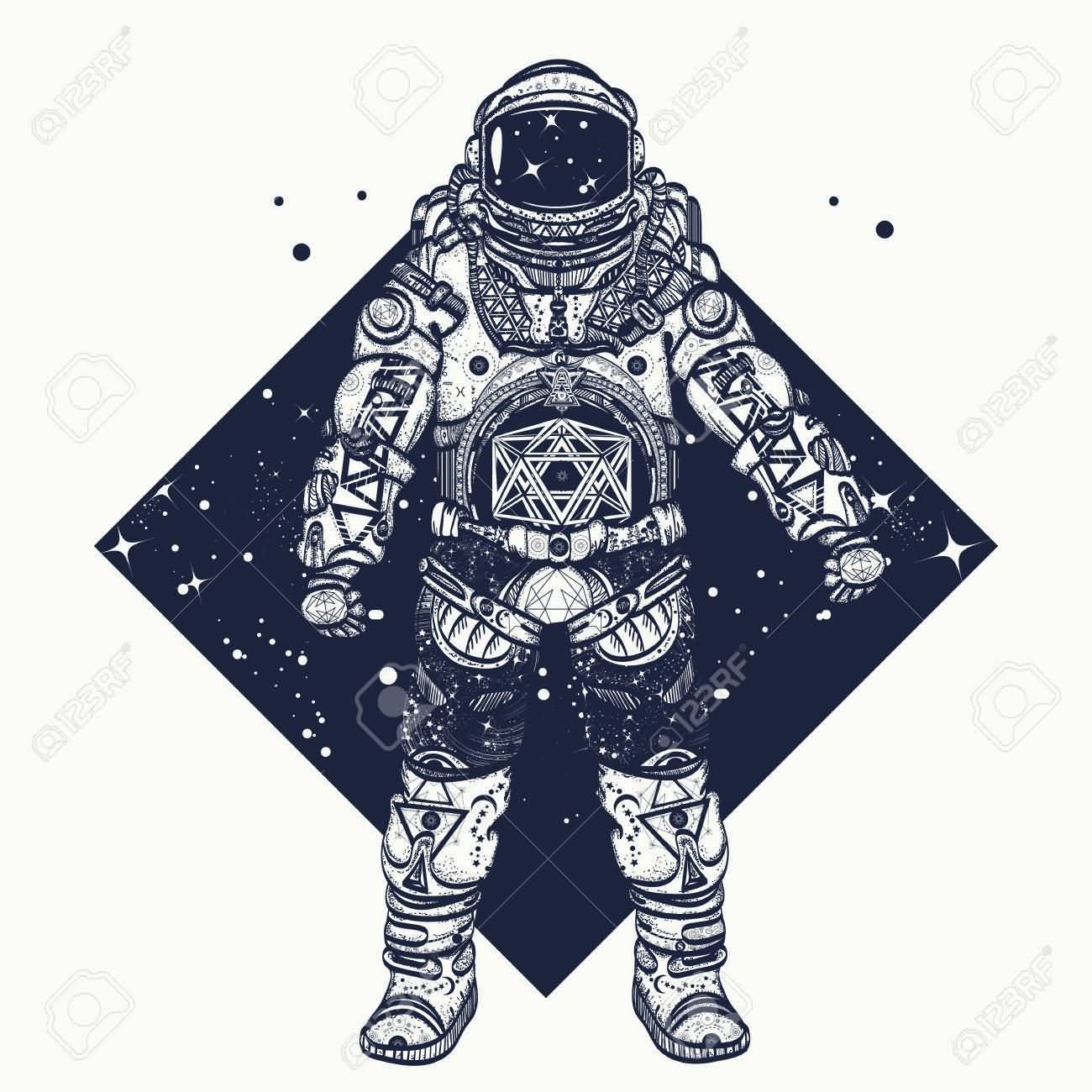 Monochrome astronaut tattoo design