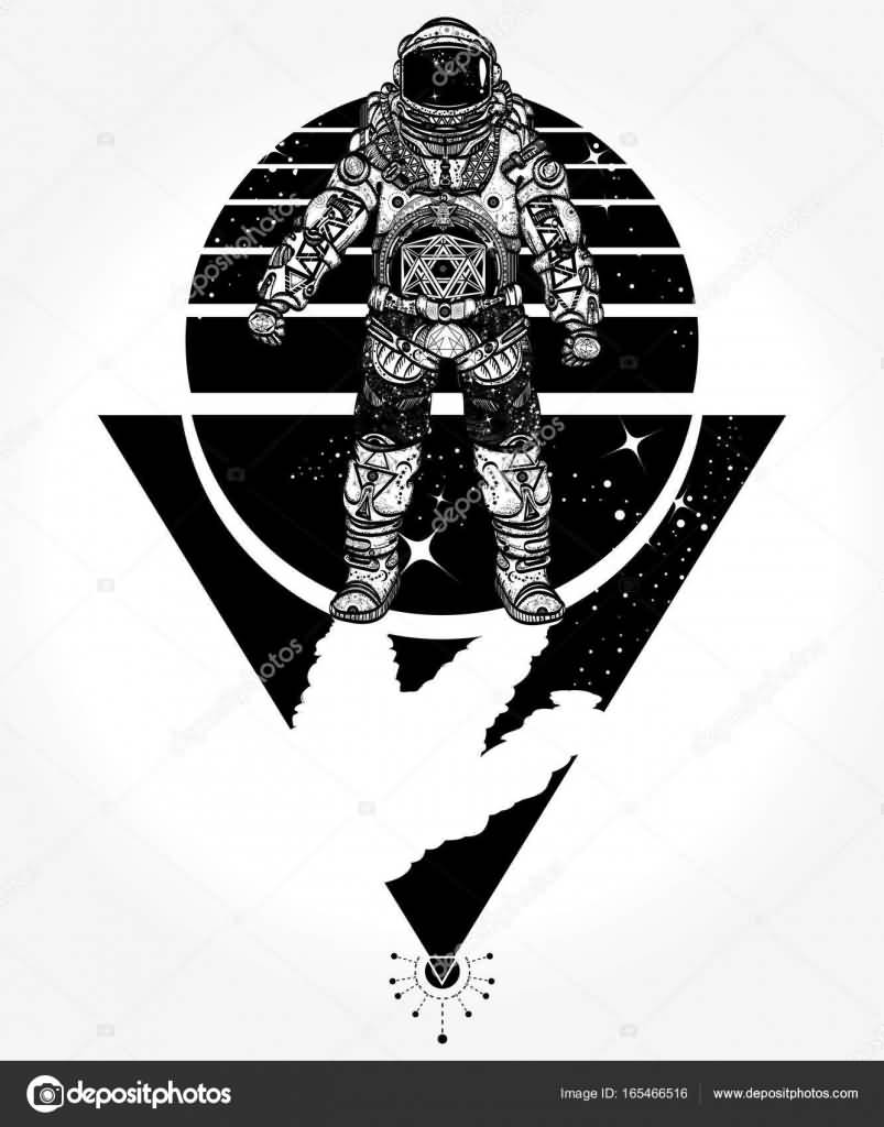 Monochrome astronaut with universe tattoo design for men