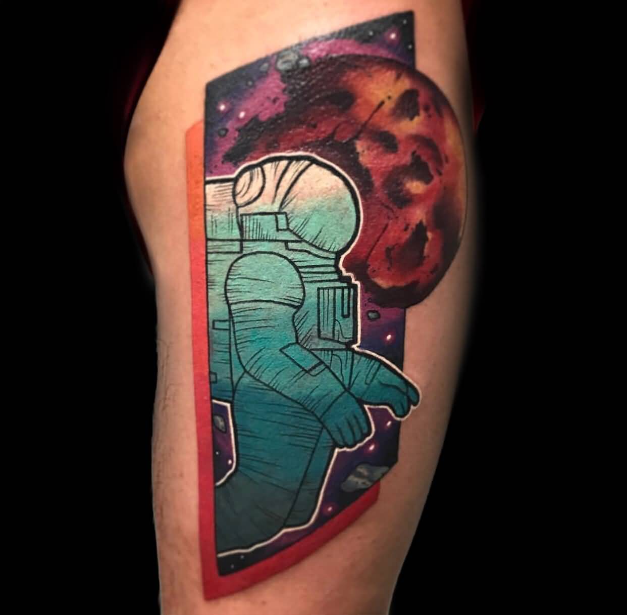 Watercolor astronaut with window tattoo by skyler