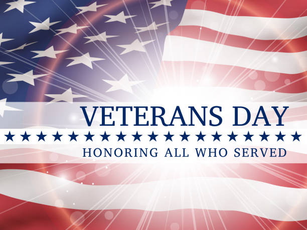 Veterans Day, honoring all who served – poster with the flag of the United States of America