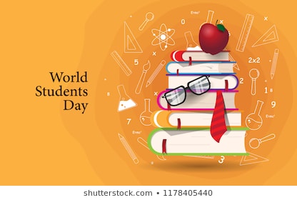 World Students Day books and apple illustration