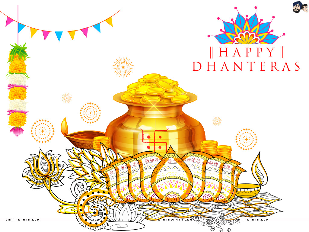 happy dhanteras pot of golden coins pot illustration