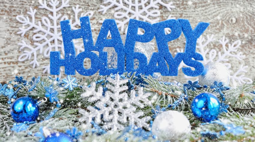 Happy Holidays blue sparkle text