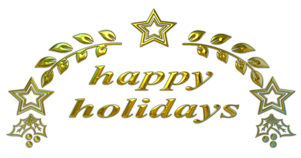 Happy Holidays golden text with pine branches clipart