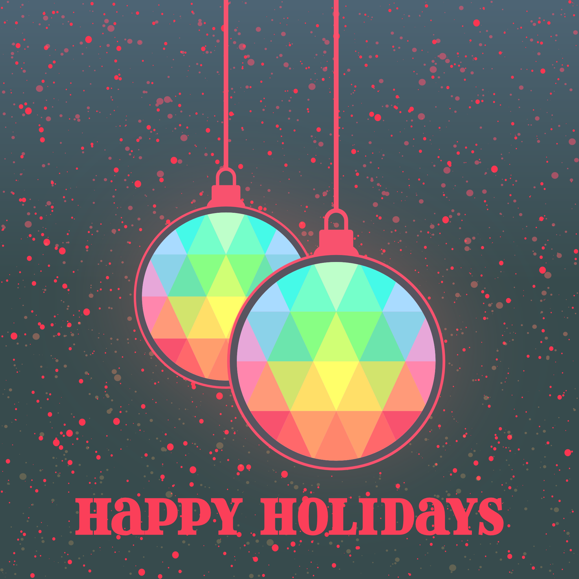 Happy Holidays wishes hanging rainbow pandents