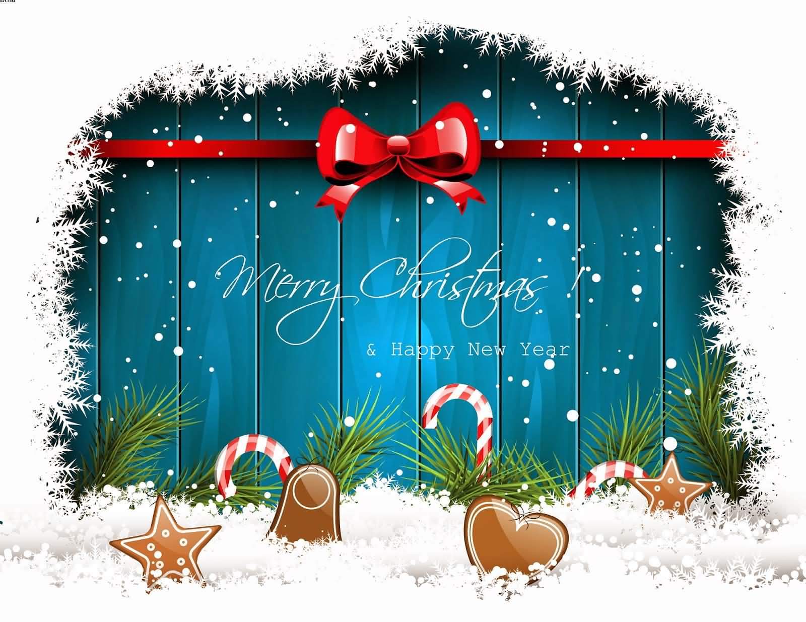 Wishes Merry Christmas and Happy New year greeting card