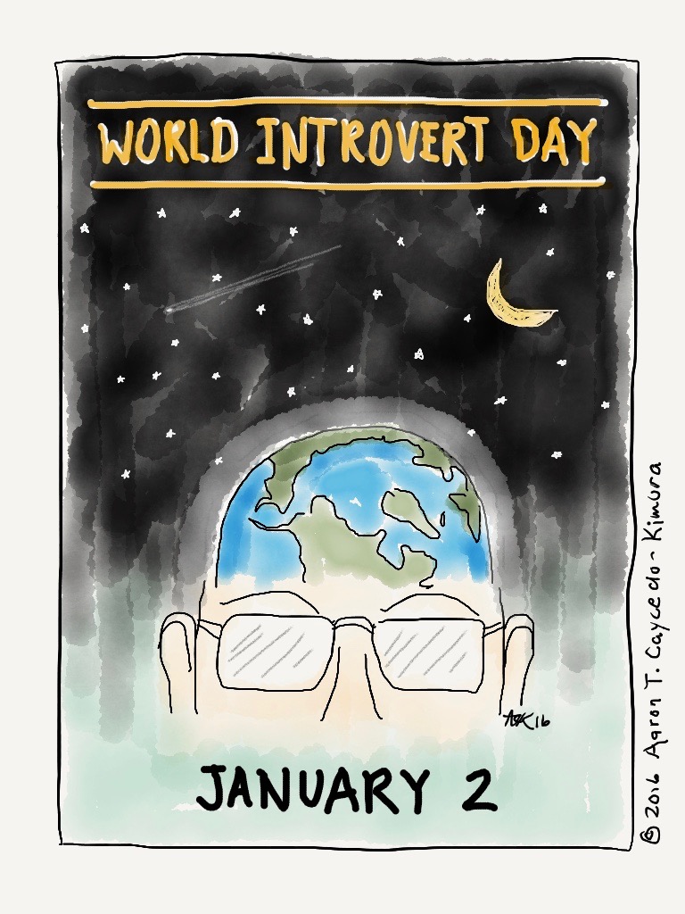 World introvert Day january 2 cartoon card