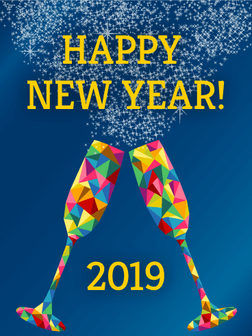 happy new year 2019 rainbow glasses card