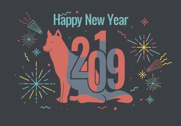 happy new year 2019 wolf card
