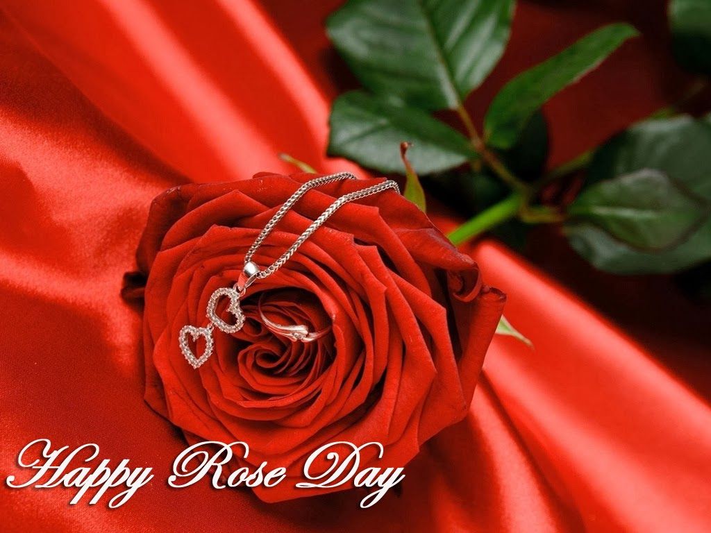 happy Rose Day rose flower with hearts chain