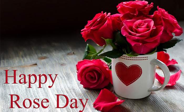 happy Rose Day rose flowers in cup