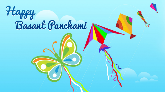 happy basant panchami kites in sky illustration