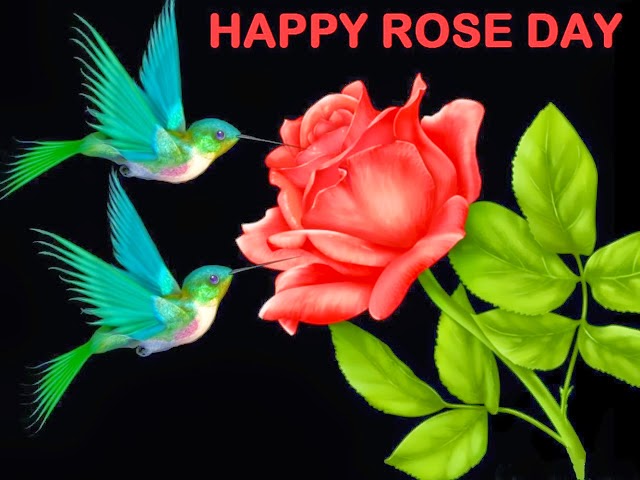 happy rose day birds with red rose flower painting