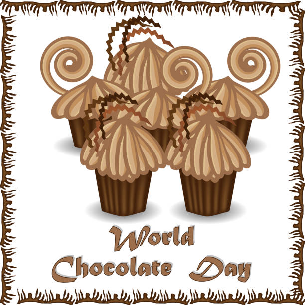 World Chocolate Day. July 11. Postcard with chocolate cakes and inscription