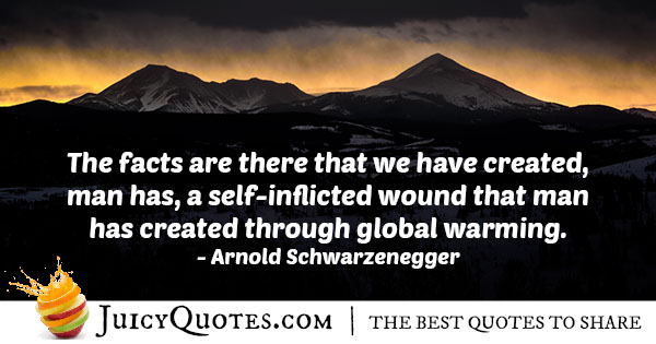 the facts are there that we have created, man has a self-inflicted wound that man has created through global warming. arnold schwarzenegger