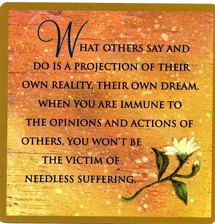 what others say and do is a projection of their own reality, their own dream. when you are immune to the opinions and actions of others, you won’t be the victim of needless suffering