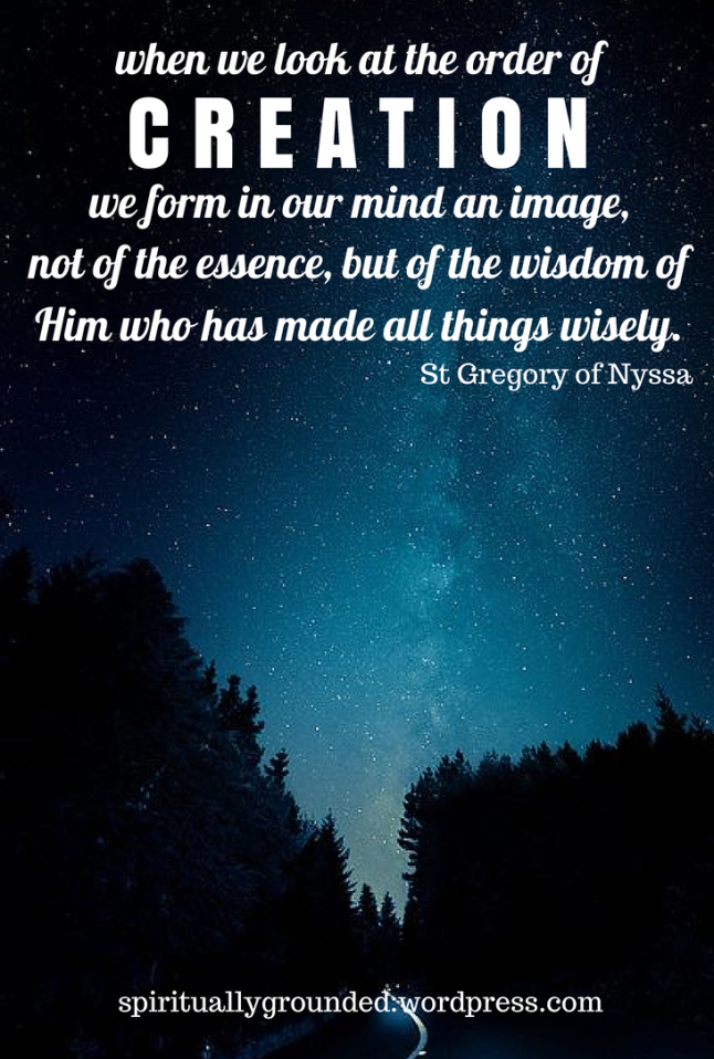 when we look at the order of creation we form in our mind an image, not of the essence, but of the wisdom of him who has made all things wisely. st. gregory of nyssa