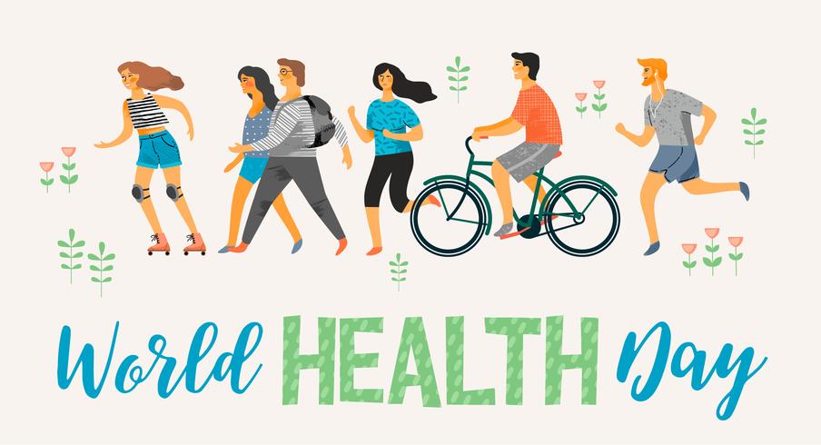 world health day exercising people illustration