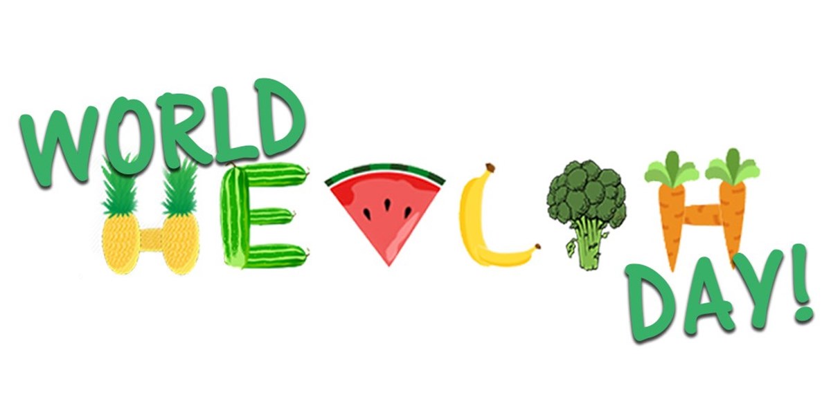 world health day fruits lettering