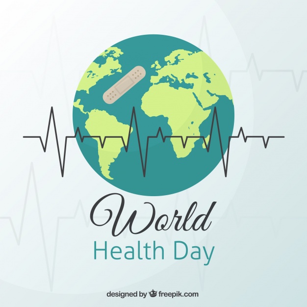 world health day heart beat with earth globe illustration