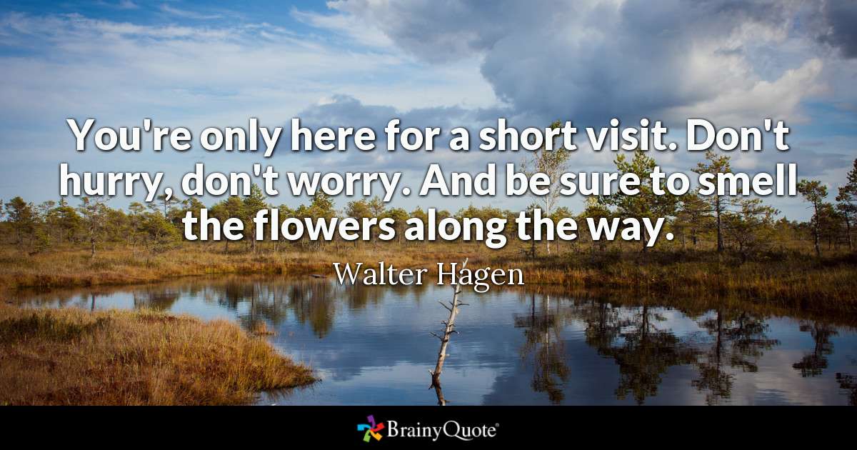 You’re only here for a short visit. Don’t hurry, don’t hurry, don’t worry. and be sure to smell the flowers along the way. walter hagen