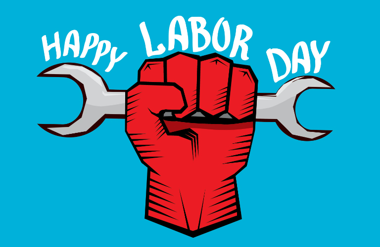 happy Labor day hand with wrench