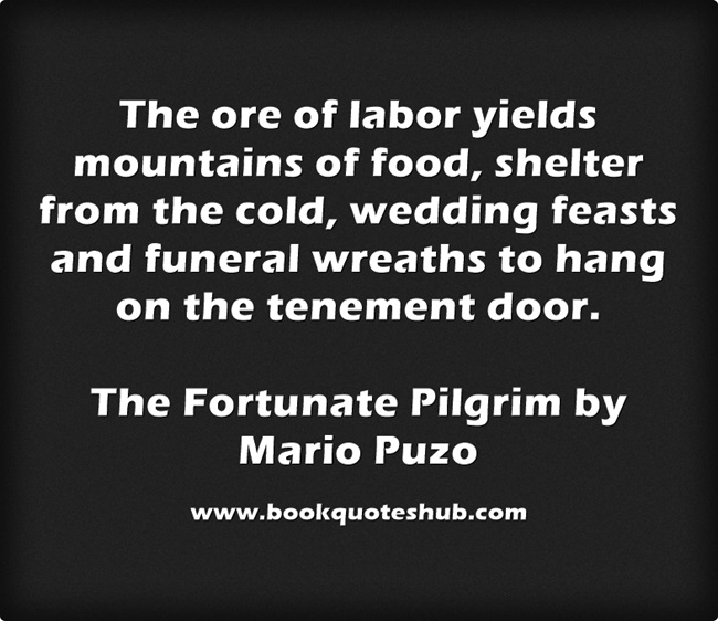 the ore of labor yields mountains of food, shelter from the cold, wedding feasts and funeral wreaths to hang on the tenement door. mario puzo