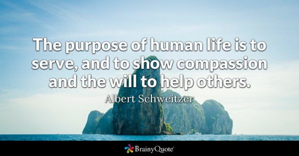 the purpose of human life is to serve, and to show compassion and the will to help others. albert schweitzer