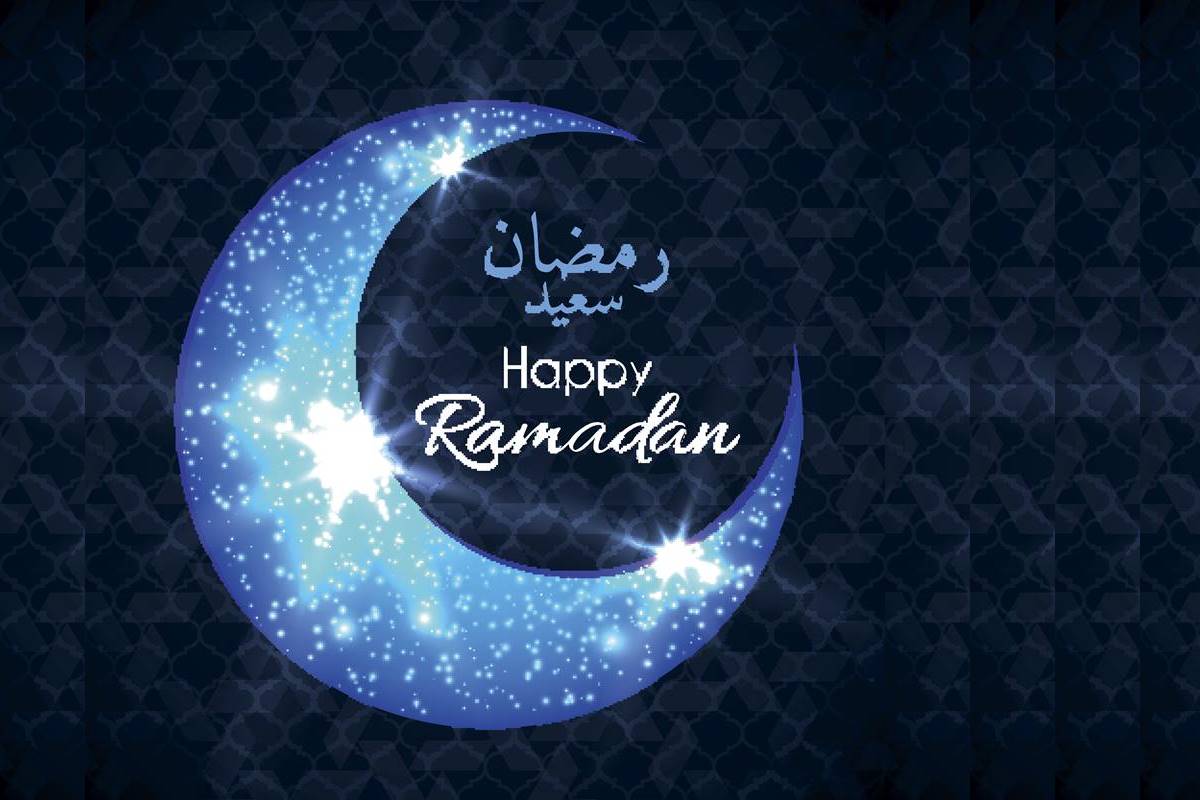 happy ramadan half moon greeting card