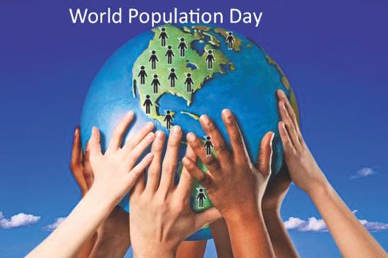 World Population Day hands holding earth globe