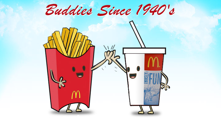 happy friendship day buddies since 1940’s cold drink and french frieds