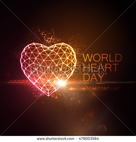 World Heart Day 3D Illuminated neon heart glowing particles