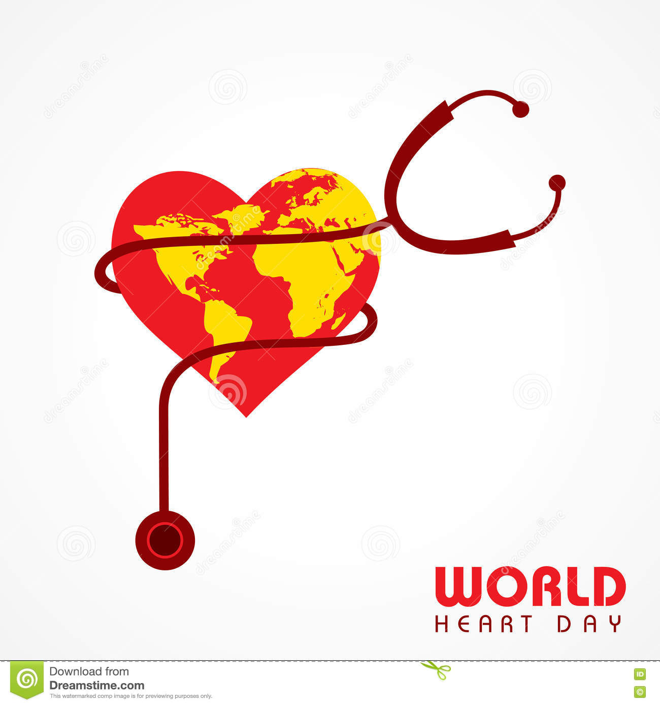 World Heart Day Heart Shaped Earth Globe With Stethoscope Illustration